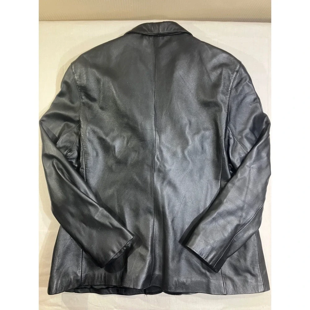 Maxwell Spence London Black Genuine Leather Blazer Jacket Womens XL 2 Button 90s